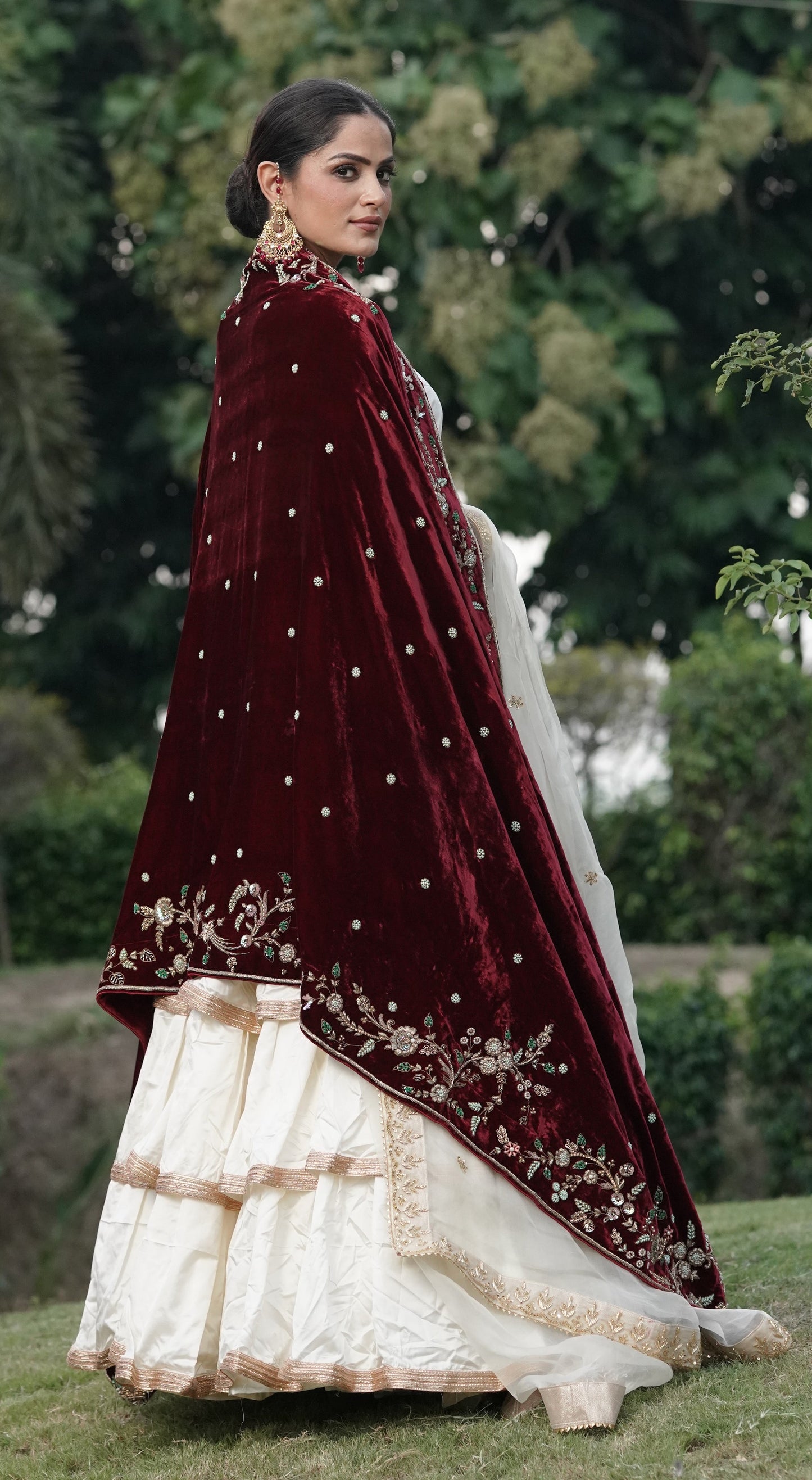 Cream White And Subtle Gold Embroidered Lehnga