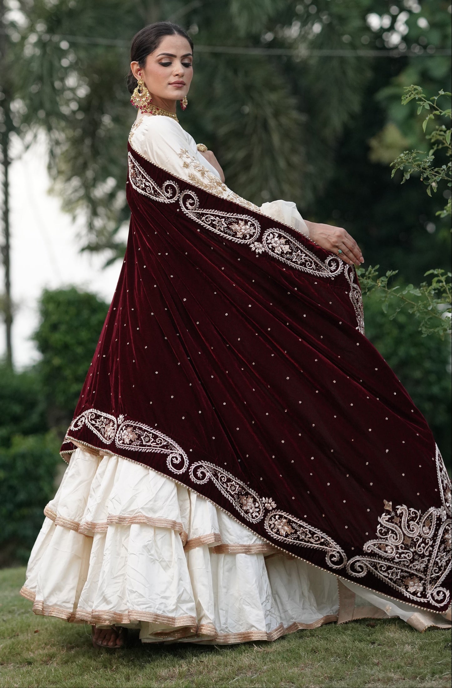 Cream White And Subtle Gold Embroidered Lehnga