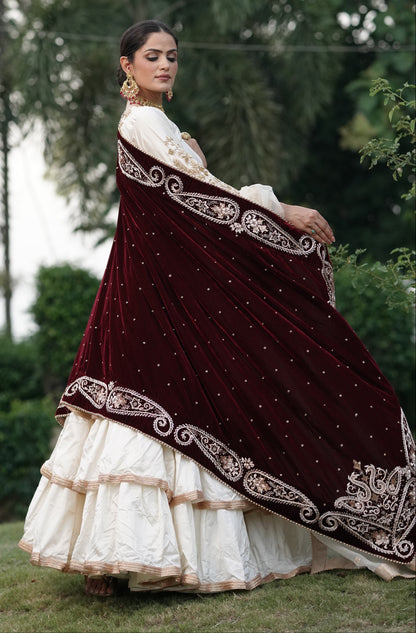 Cream White And Subtle Gold Embroidered Lehnga
