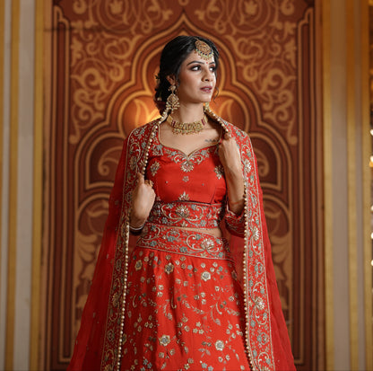 Orange Base Golden Embroidered Lehenga