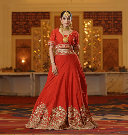 Classic Red Lehenga with Subtle Gold Work