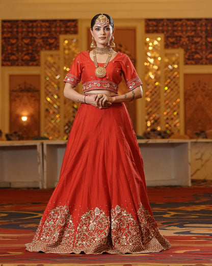 Classic Red Lehenga with Subtle Gold Work