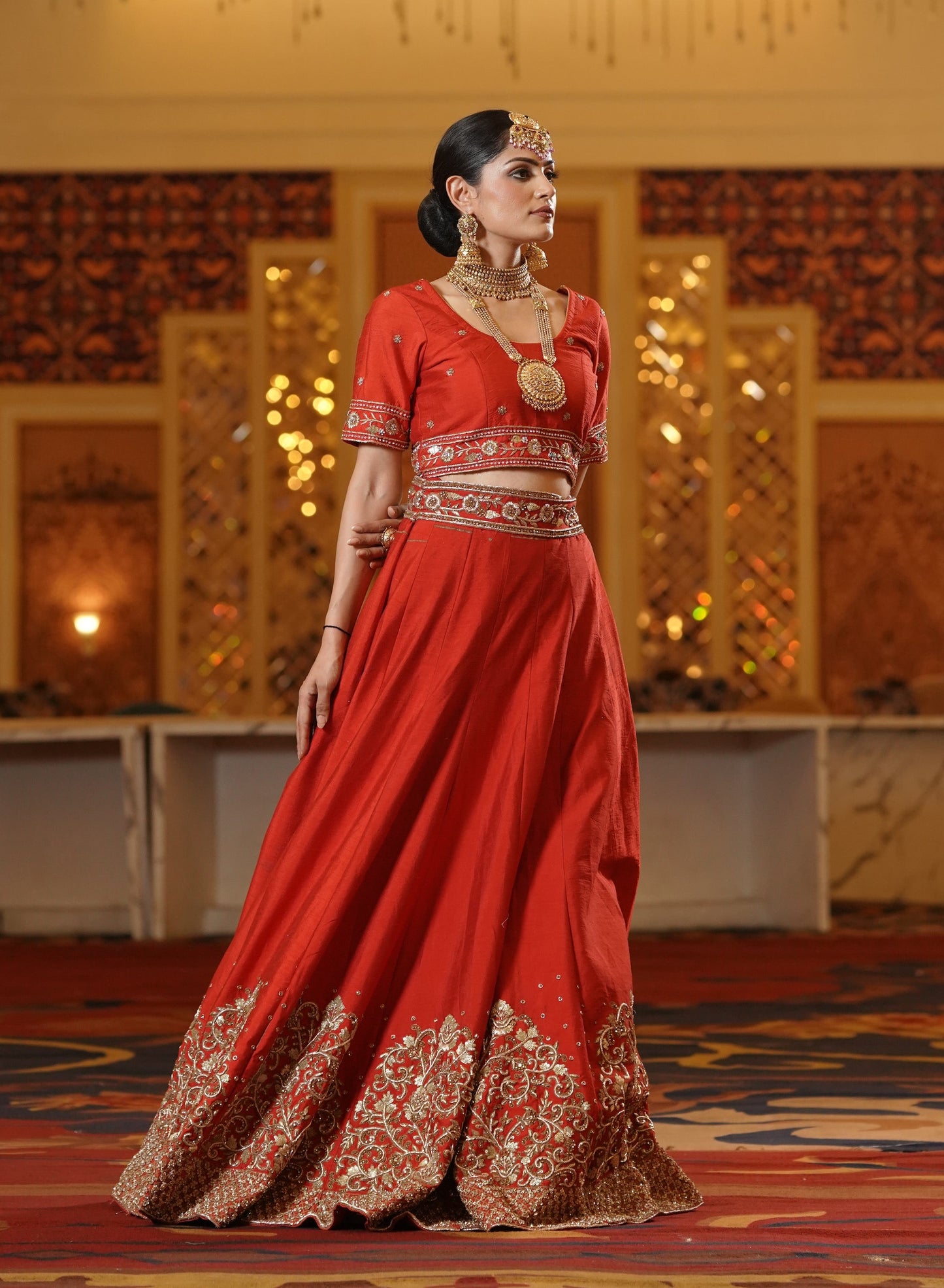 Classic Red Lehenga with Subtle Gold Work