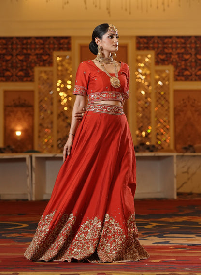 Classic Red Lehenga with Subtle Gold Work