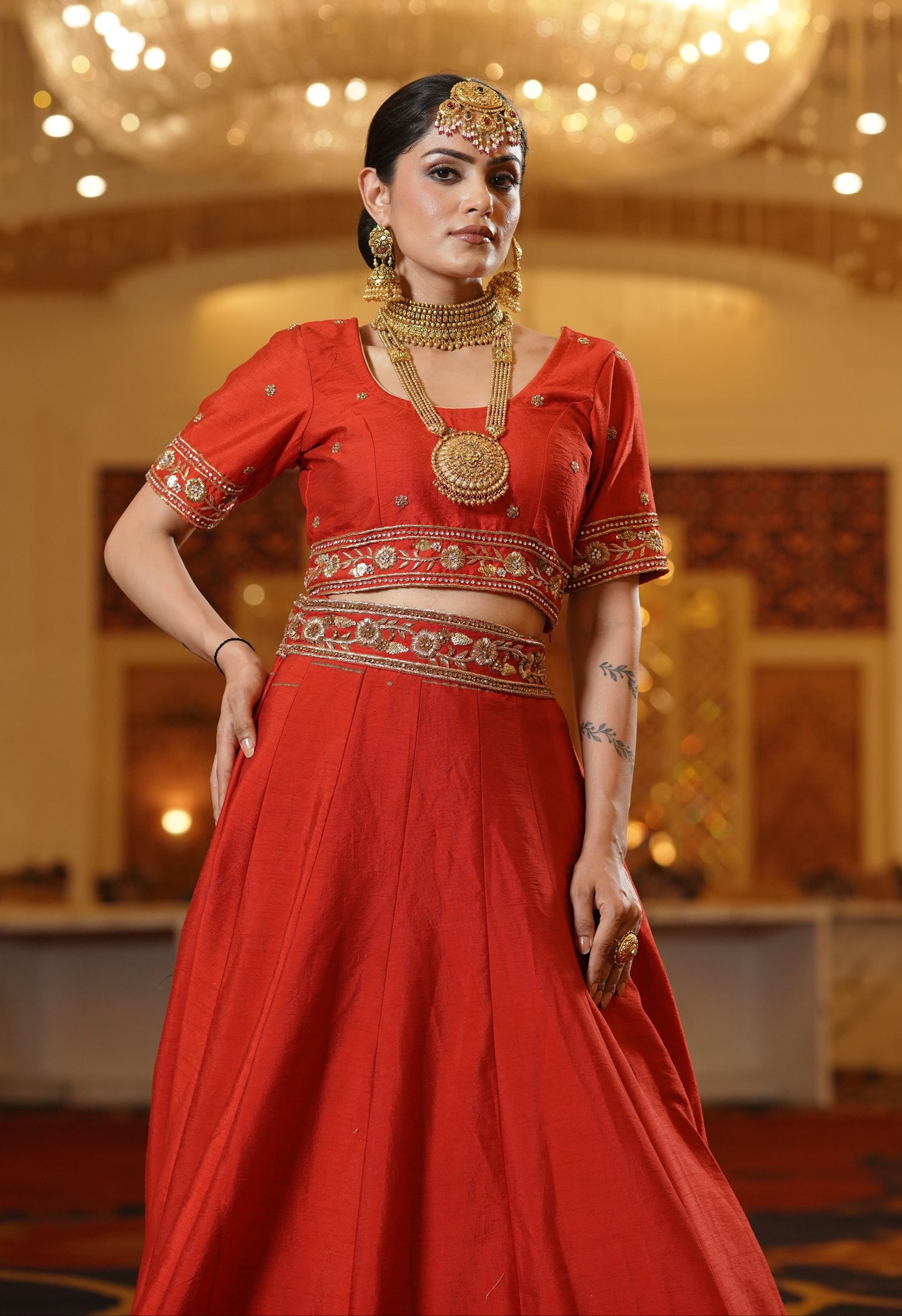 Classic Red Lehenga with Subtle Gold Work
