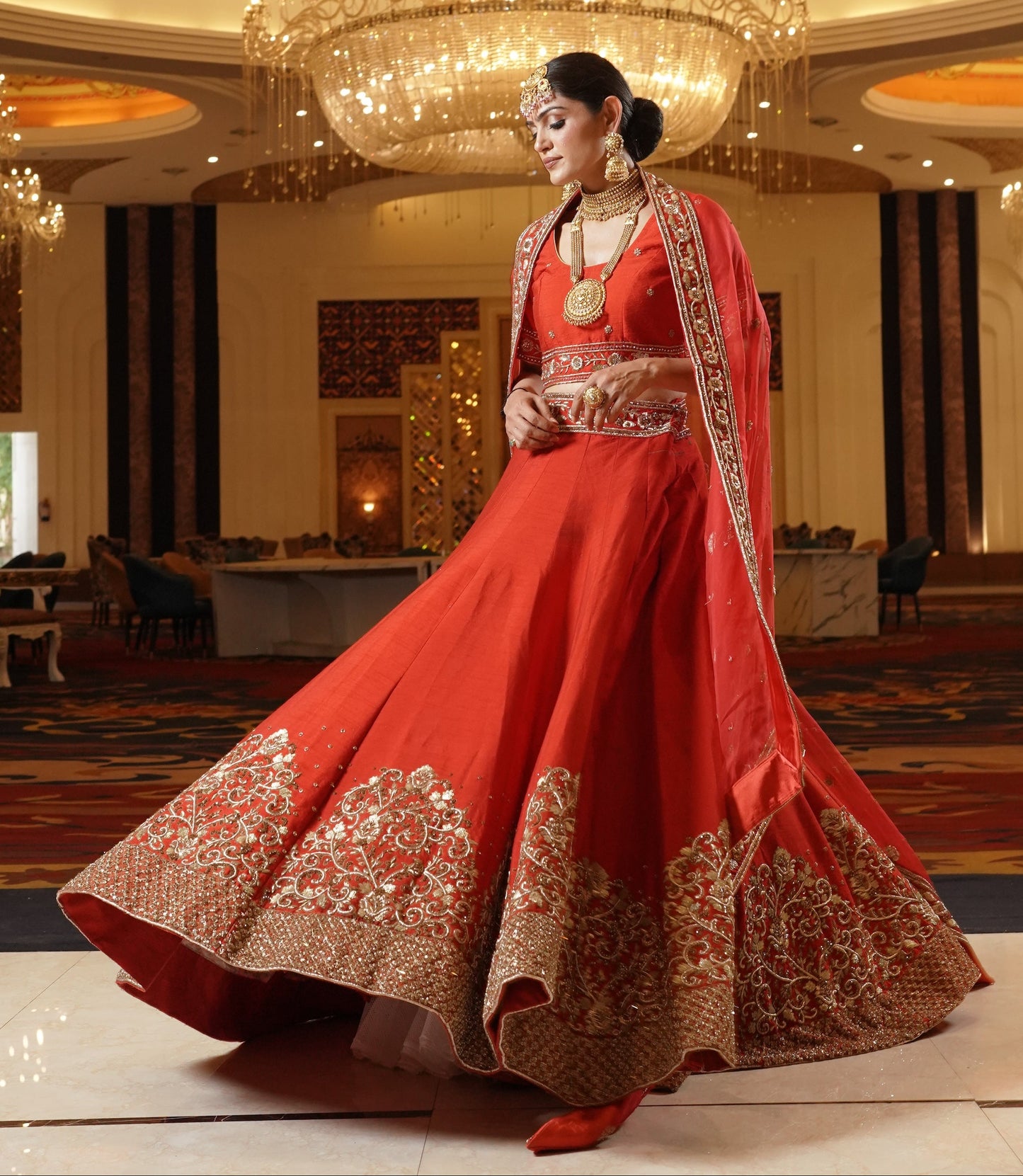 Classic Red Lehenga with Subtle Gold Work