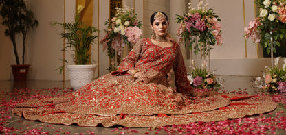 Royal Red Anarkali Style Gold Work Lehenga