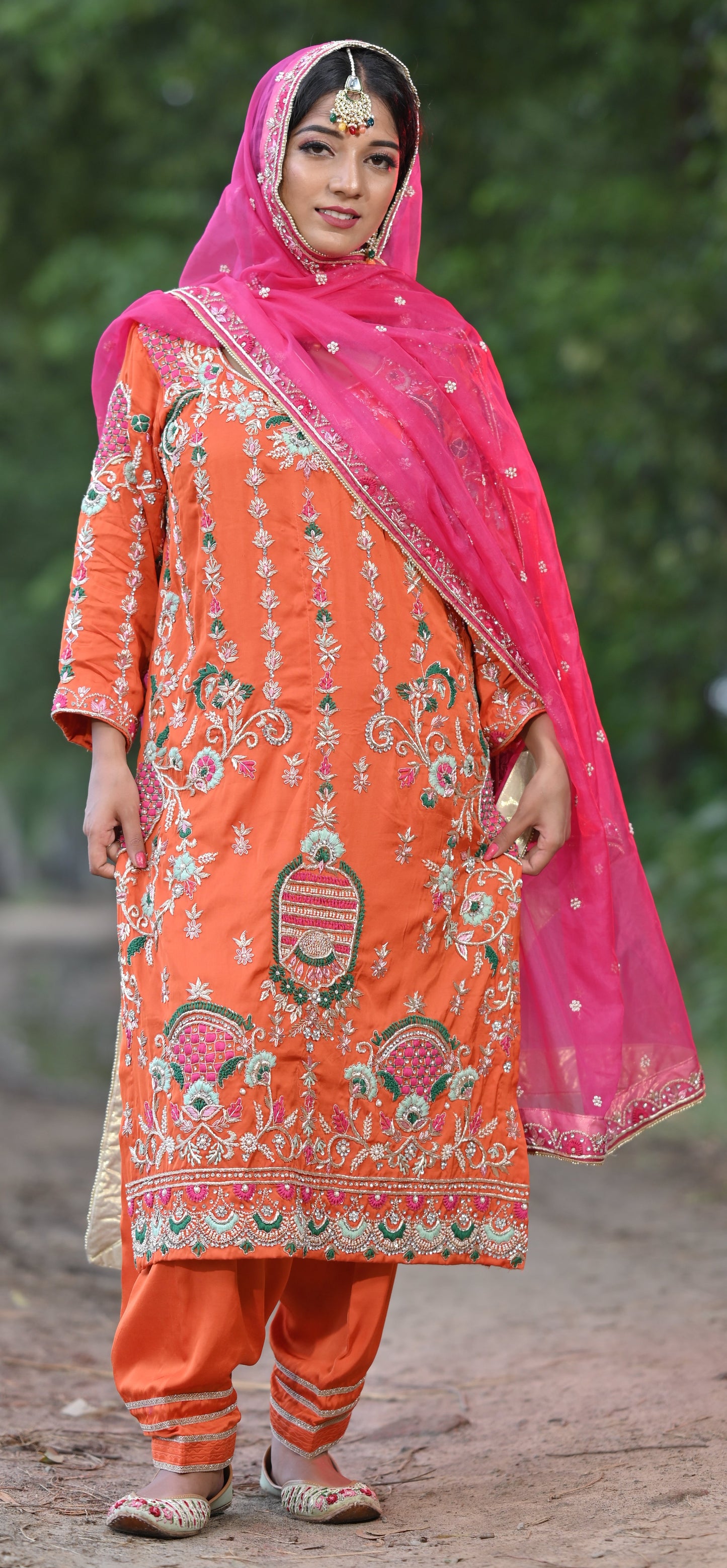 Multicolor Embroidered Orange Salwar Suit