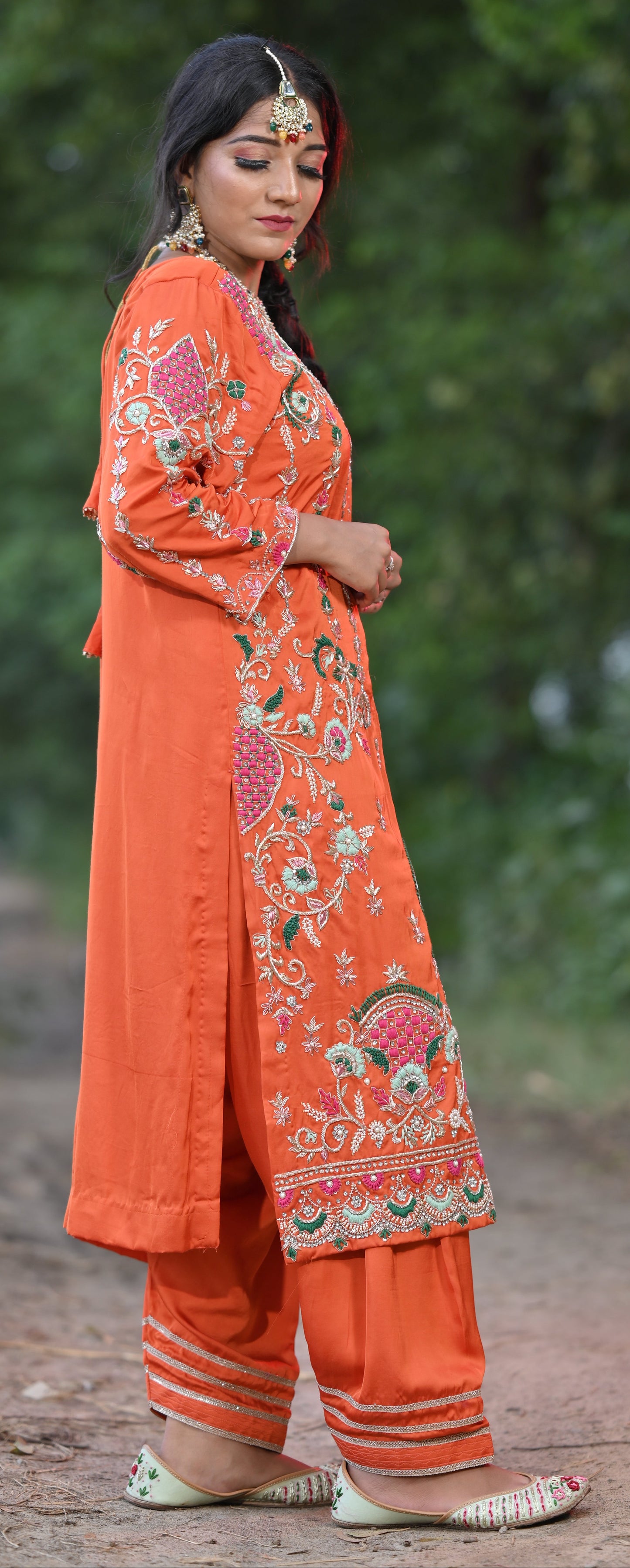 Multicolor Embroidered Orange Salwar Suit
