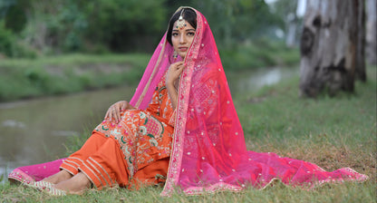 Multicolor Embroidered Orange Salwar Suit